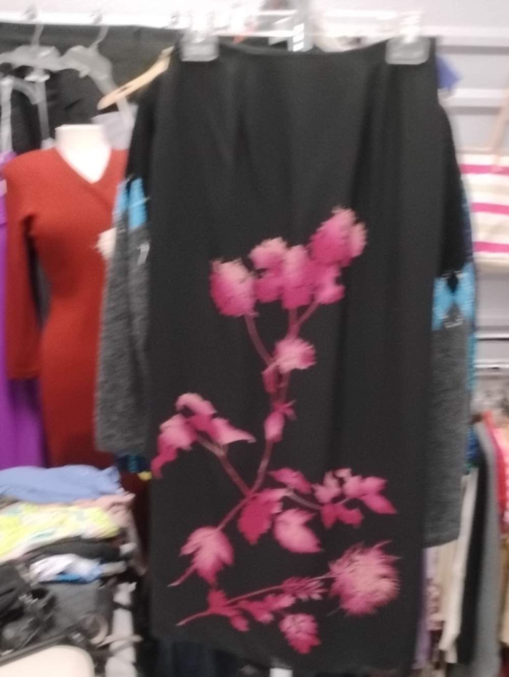 Dana Buchman Black Skirt with Pink Floral Print